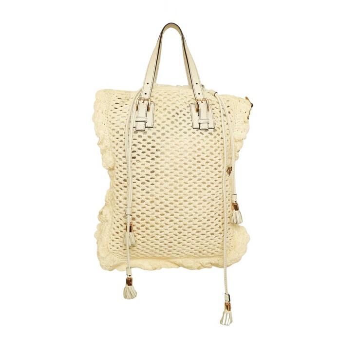 Dolce & Gabbana White crochet raffia and leather hobo bag with chains