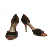 Sergio Rossi Burgundy Velvet & Satin Heel Peep Toe Pumps Shoes size 39