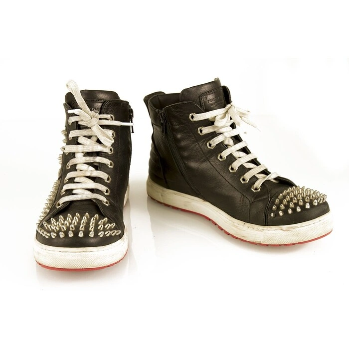 PHILIPP PLEIN Studded Hi-top Leather Sneakers High Top Trainers sz