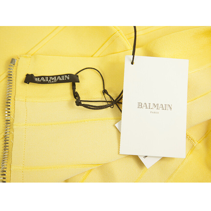 NTW BALMAIN Above knee mini bandage stretch hip hugger yellow skirt  Sz 36