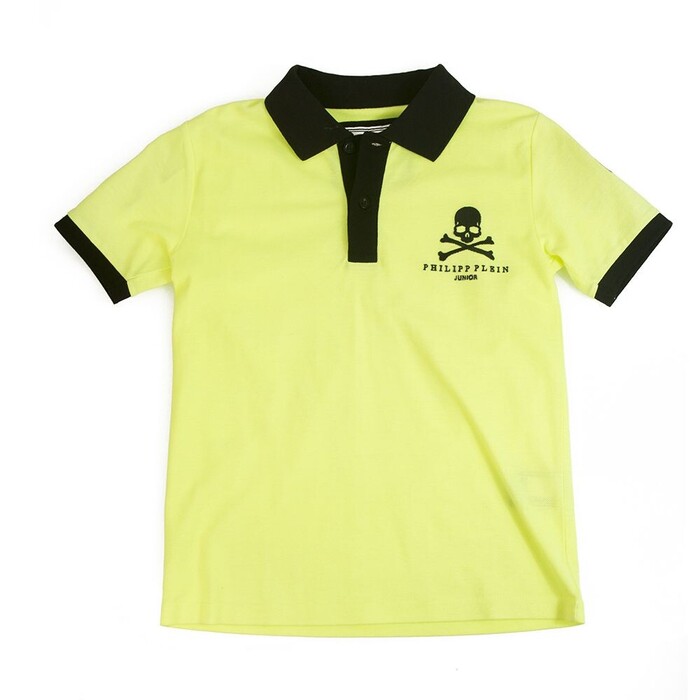 Philipp Plein Junior Yellow Black Polo Neckline Top Cotton for boys