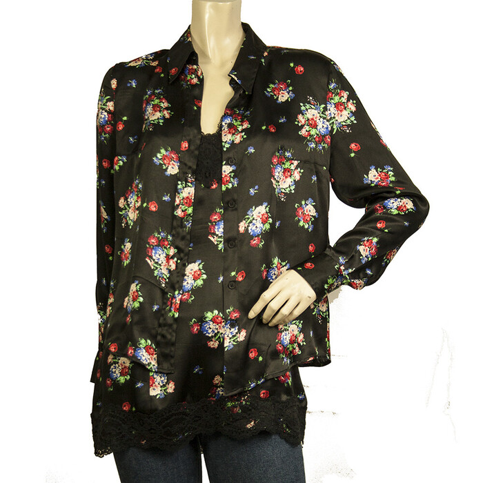 Dondup Black Floral Lace Silk Sleeveless Camisole Cami Shirt sz 42