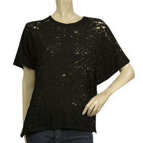 IRO Grayle Black Cotton Short Sleeve T-shirt Top with Holes size XS