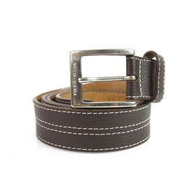 Paul &amp; Shark Brown Men&#039;s Leather Belt w. Contrast White Stitching