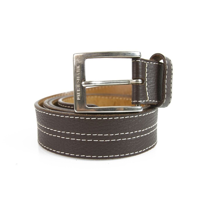 Paul & Shark Brown Men's Leather Belt w. Contrast White Stitching