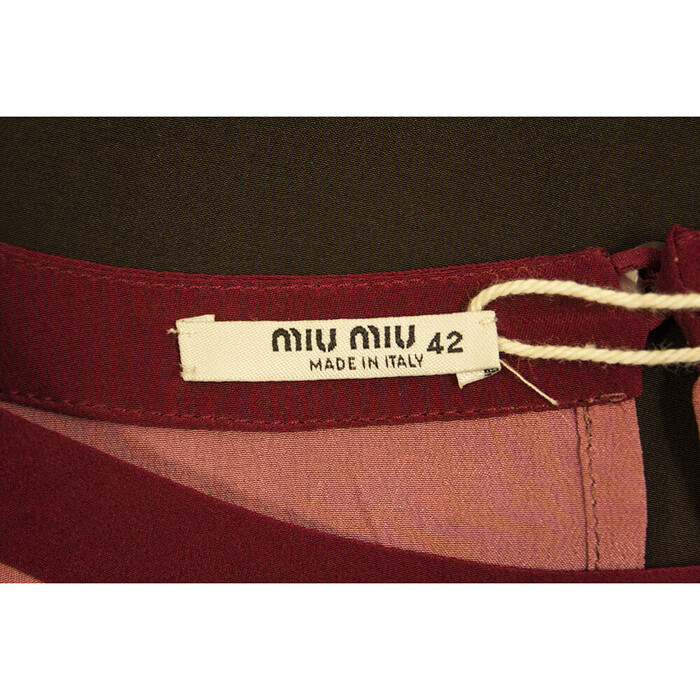 Miu Miu Brown Pink Burgundy 100% Silk Short Sleeve Mini Dress size 42 It