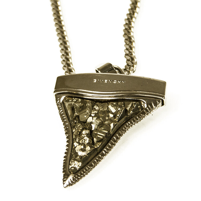 Givenchy Large Shark Tooth Pendant Silver Tone Chain Necklace with crystals