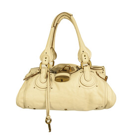 CHLOE Paddington Off White Pebbled Leather Iconic Satchel Shoulder Bag Handbag