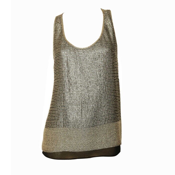 Diane Von Furstenberg DVF Gray Silver Beaded Shiny Silky Tank Sleeveless Top 6