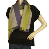 Johnstons Purple Gray Green 100% Merino Fringes Long Wool Scarf Wrap Cache Col