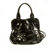 Blumarine Black Patent Leather Double Handles B Charm Small Handbag Pouch Bag