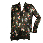 Dondup Black Floral Lace Silk Sleeveless Camisole Cami Shirt sz 42