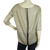 Majestic Filatures Beige Metallic Shine Linen Top Back Chain Detail Blouse Sz 1