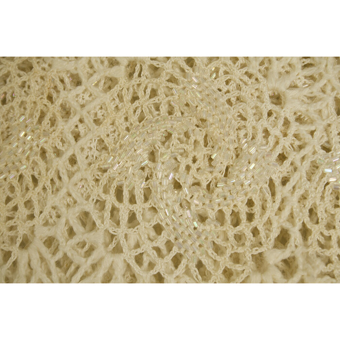 Dolce & Gabbana D&G Cream Crochet Knit Beaded Sheer Long 3/4 Sleeve Top