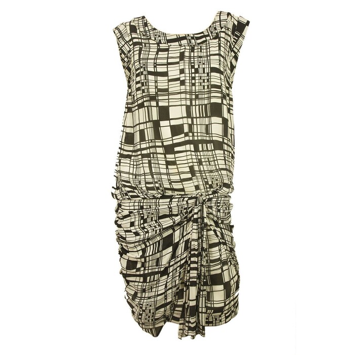 Anna Molinari Geometrical Printed Black White Silk Draped mini Dress