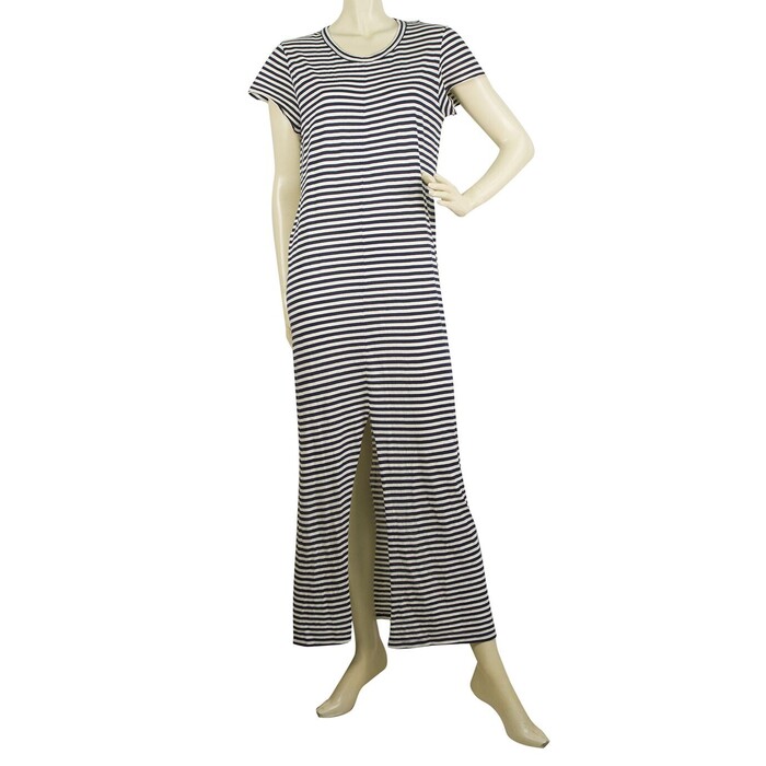 OneonOne Blue & White Stripes Cotton Viscose Maxi Long Front Slit Dress Size 2