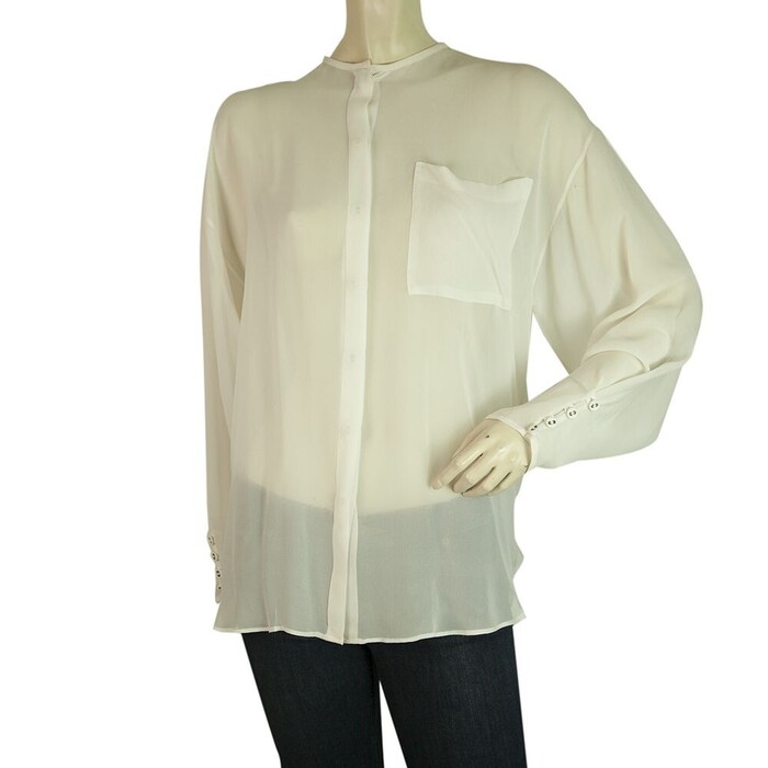 Isabel Benenato Ivory See Through Sheer Silk Shirt Top Open Back Blouse size 40