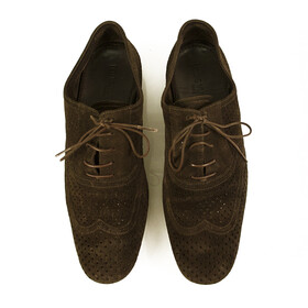 Louis Vuitton LV Men&#039;s Brown Suede Perforated Oxfords Lace Up Shoes 7