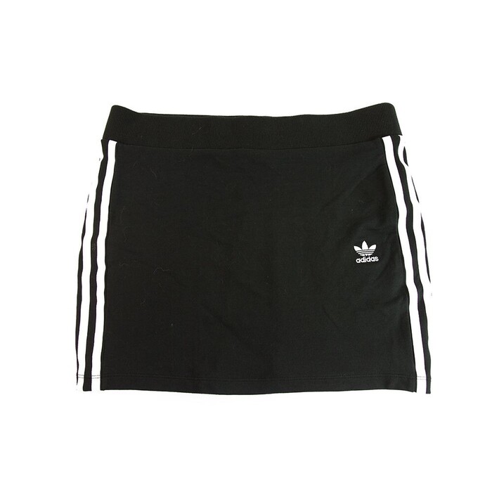 Adidas Black Three White Stripes Elastcated Mini Skirt IT 42, UK 10, Fr 38