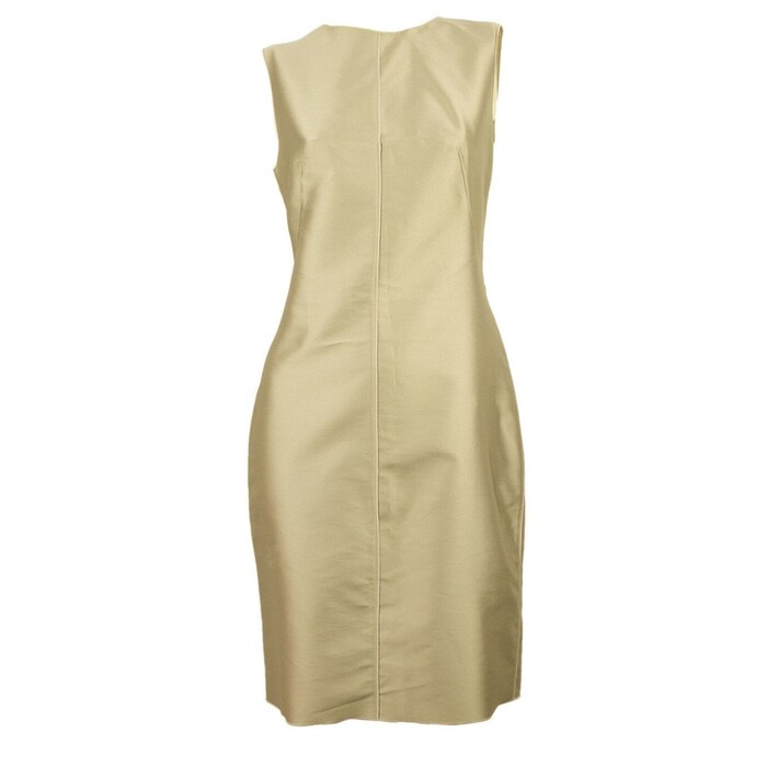 Dolce & Gabbana Metallic Beige Unhemmed Knee Length Sleeveless Tank Dress Sz 42