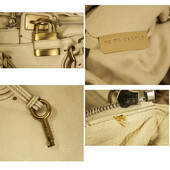 CHLOE Paddington Off White Pebbled Leather Iconic Satchel Shoulder Bag Handbag