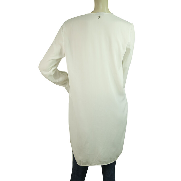 Dondup White Long Sleeves Silky Blouse V Neckline Long Length Top size 40