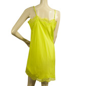 Gold Hawk Yellow Lime Lace Trim Mini Sleeveless Spaghetti 100% Silk Dress size M