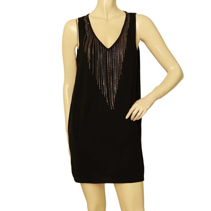 Patrizia Pepe Black Cotton Knit w. Chains Sleeveless Mini Length Dress Size 2