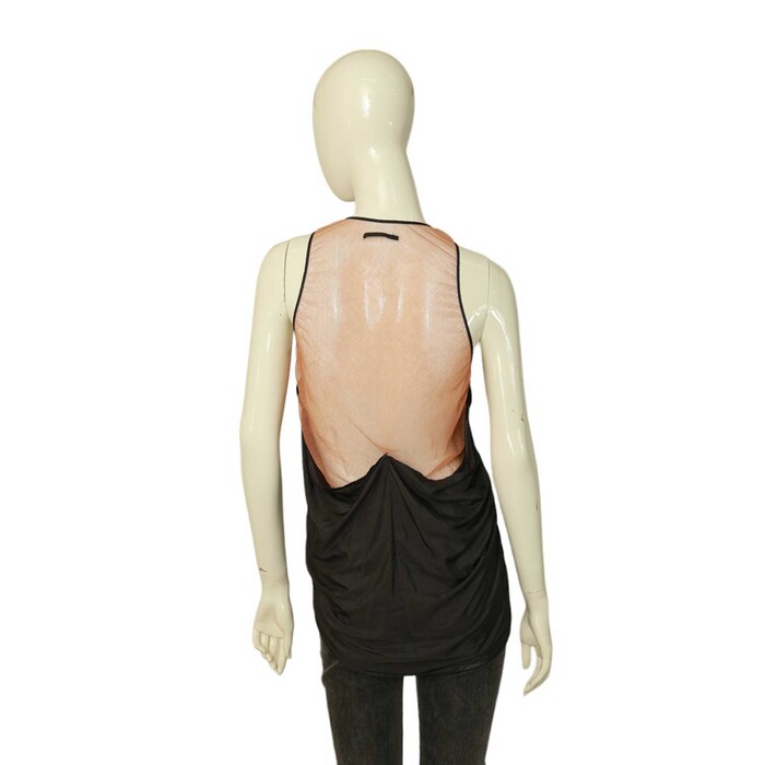 Jean Paul Gaultier LIQUIDE Gray Draped Tank Brown Net Back Top size 42