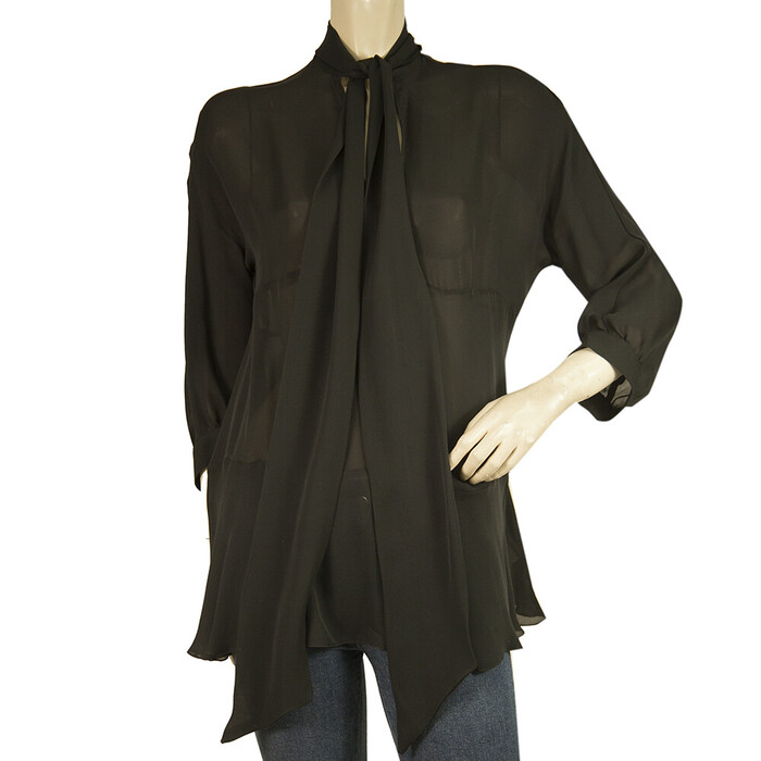 Dondup Black Silk Long Blouse Top with Scarf size 42