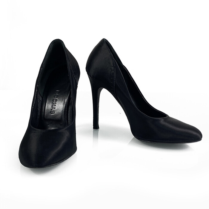 Rochas Black Satin Slim High Heel Classic Pumps Heels Shoes - Size 39.5