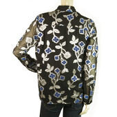 Dodo Bar Or Black Blue Silver Sheer Floral Long Sleeves Tunic Blouse Top Size 42