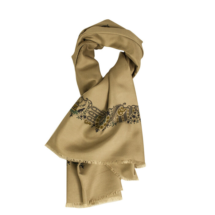 Salvatore Ferragamo Beige Paisley Floral Long Silk Scarf Foulard Shawl