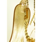 Roberto Cavalli gold & tan leather chain sandals slides ankle strap sz 37