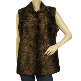 Swakara brown black ombre fur  with hook eye front vest sleeveless jacket gillet