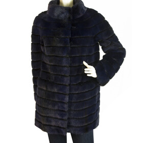 Manzari Velvet Mink &amp; Visone Fur Midnight Blue Modern cut Jacket Coat 42