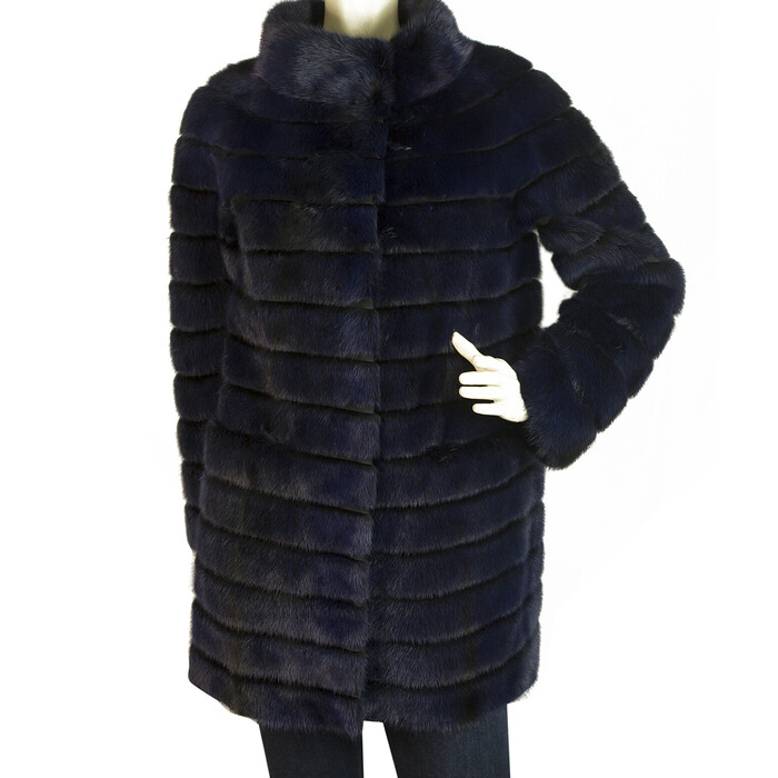 Manzari Velvet Mink & Visone Fur Midnight Blue Modern cut Jacket Coat 42