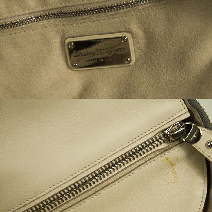 Salvatore Ferragamo cream & yellow leather plus snakeskin tote shopper bag