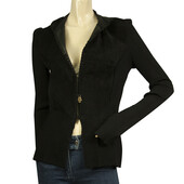 Roberto Cavalli Class Black Suede & Ribbed Fabric Cardigan Cardi Jacket sz 46