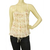 Galliano Floral Pink Green Spaghetti Adjustable Straps Vest Tunic Top - Sz 40