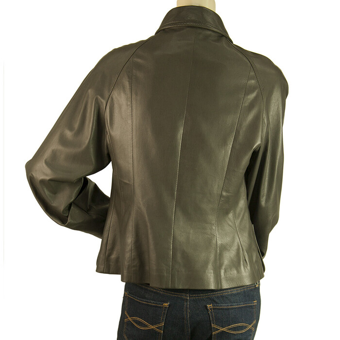 Jo Peters Olive Green Lambskin Leather Raglan Sleeves Belted Jacket