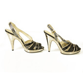 Miu Miu Black Glitter Gold Tone Trim  Silver High Heel Strappy Sandals Shoes 40