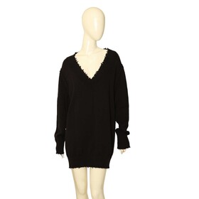 T by Alexander Wang Black Knit V- Neckline Distressed Jumper Sweater Dress