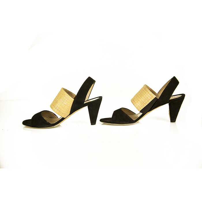 Fendi Black Suede Beige Raffia Open Toe Sandals Shoes Slingback Heels size 39