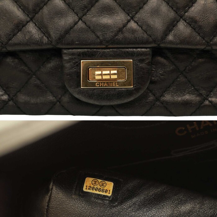 Chanel 2.55 Reissue 225 Double Flap Bag in Black with gold tone hardware small