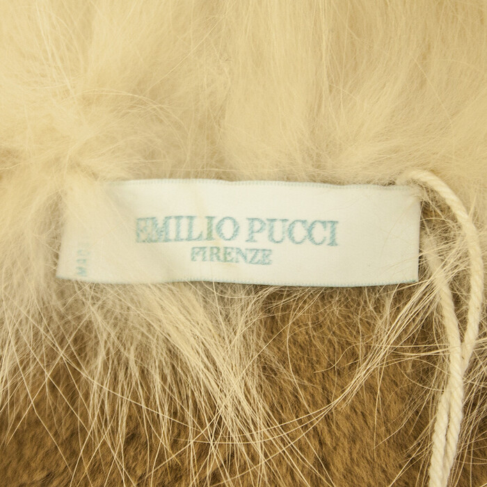 Emilio Pucci Beige Gray Renard Lapin Fur Wool Vest Sleeveless Jacket Gillet 42
