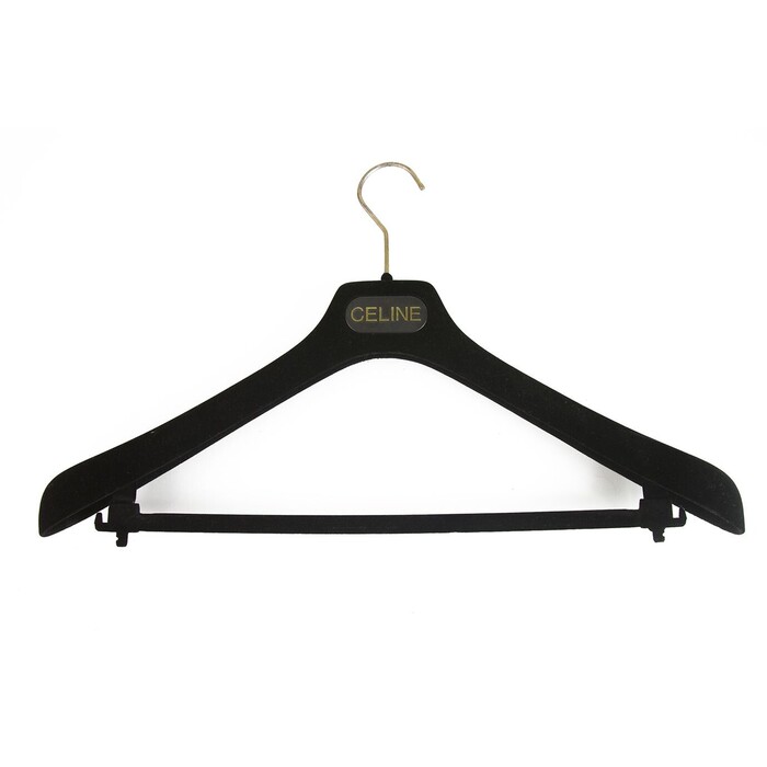 Set of 3 Celine Plastic Velvet Covered Hangers with printed Logo