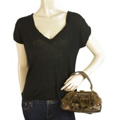 DESMO Genuine Fur with Bronze Metallic Lizard embossed leather Handbag Bag Purse