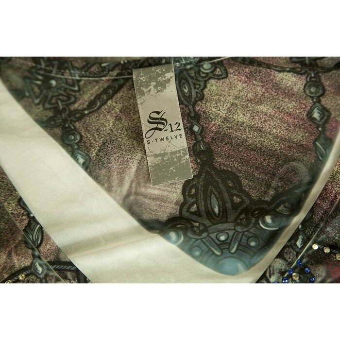 S-12 S-Twelve Cut Shoulders Multicolor Jeweled Long Blouse Top size M