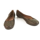 Alaia Brown Leather Brass Tone Studded Ballerina Shoes Ballet Flats 36.5